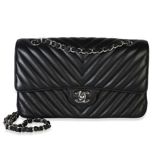 Chanel Black Chevron Lambskin Medium Classic Double Flap Bag